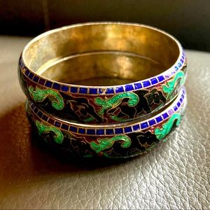 Vintage Indian Cloisonne Bracelets - Set of 2